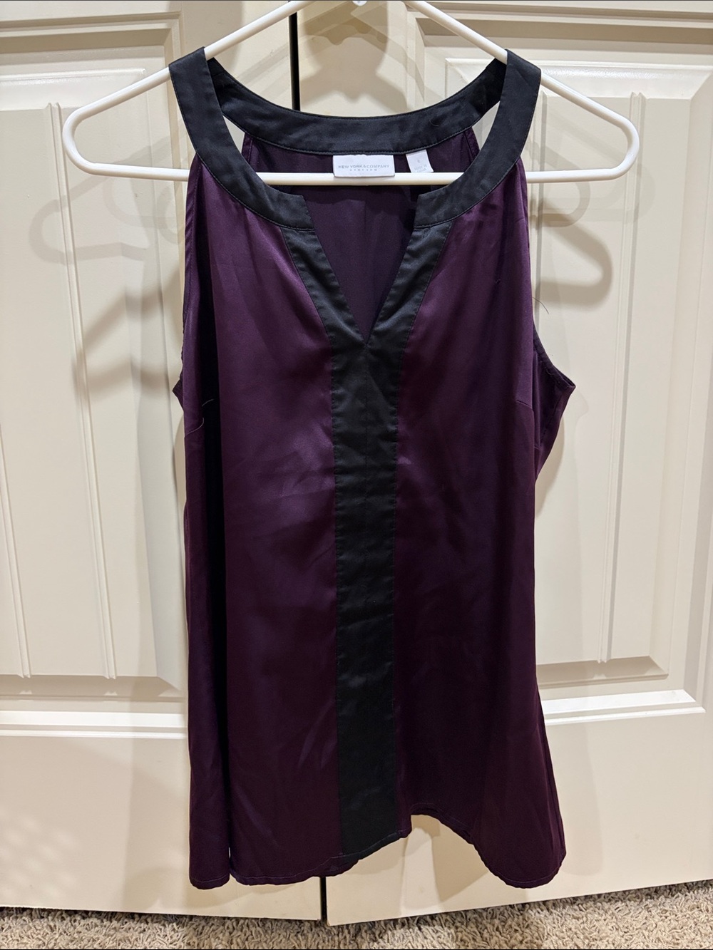 New York & Company Purple Satin Chemise with Black Trim